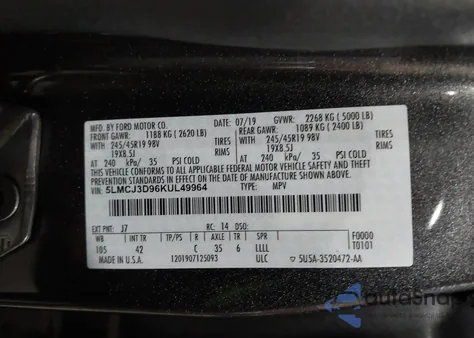 2019 Lincoln Mkc Reserve из США, поврежденный, VIN 5LMCJ3D96KUL49964